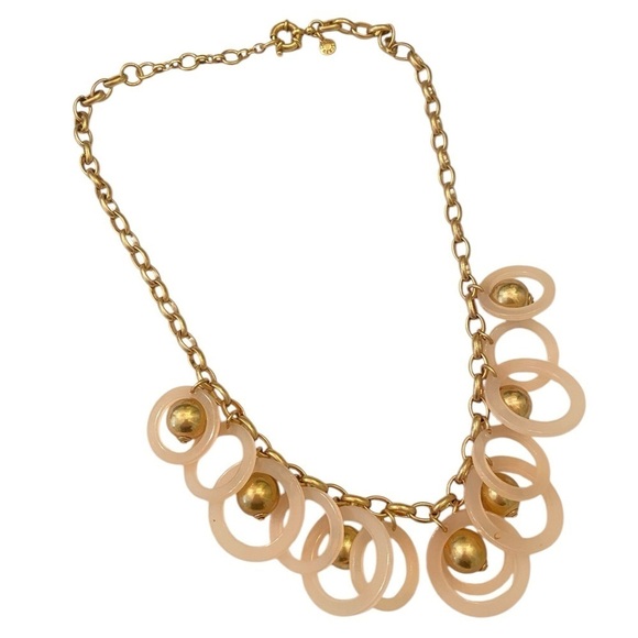 J crew marked gold tone chunky chain & ball bead lucite blush circles necklace - Picture 4 of 8